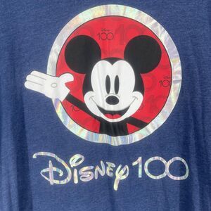 Disney 100 Years of Wonder T-shirt Large Blue Silver Double Sided Mickey Mouse
